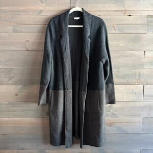 J. JILL | Long Coatigan Gray Green Colorblock Open Front Duster Sweater Size XL